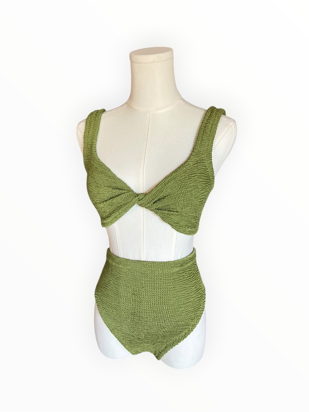 Hunza G Jamie Bikini Set in “Metallic Moss”|Twist Front High-Waist Bikini Set OS